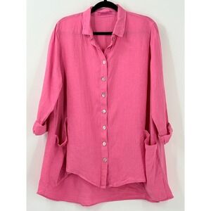 Cut Loose Linen Button Down Tunic Top Womens Sz S Pink lagenlook vacation USA